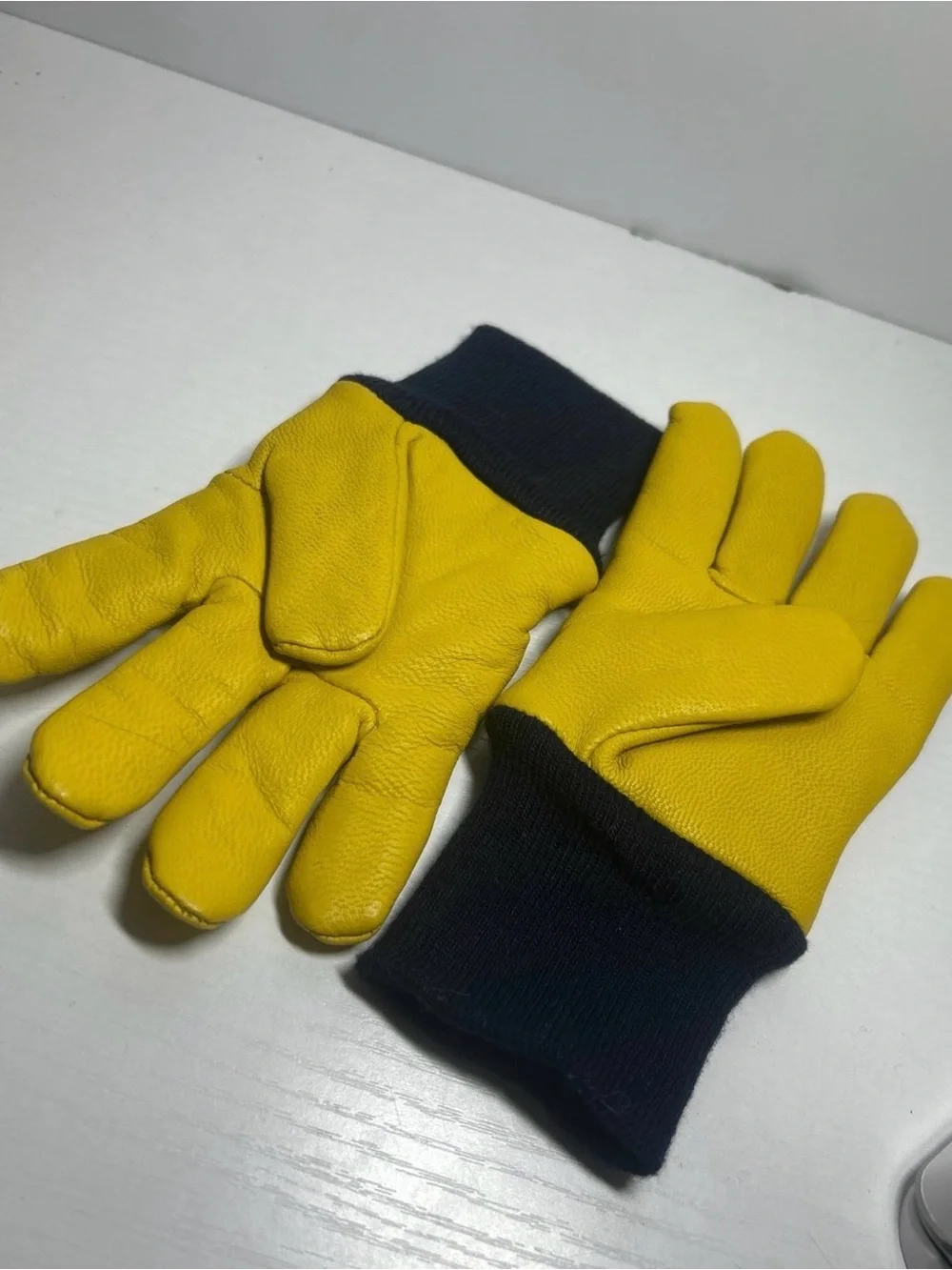 Kids Yellow Leather Work Mittens with Knit Cuffs